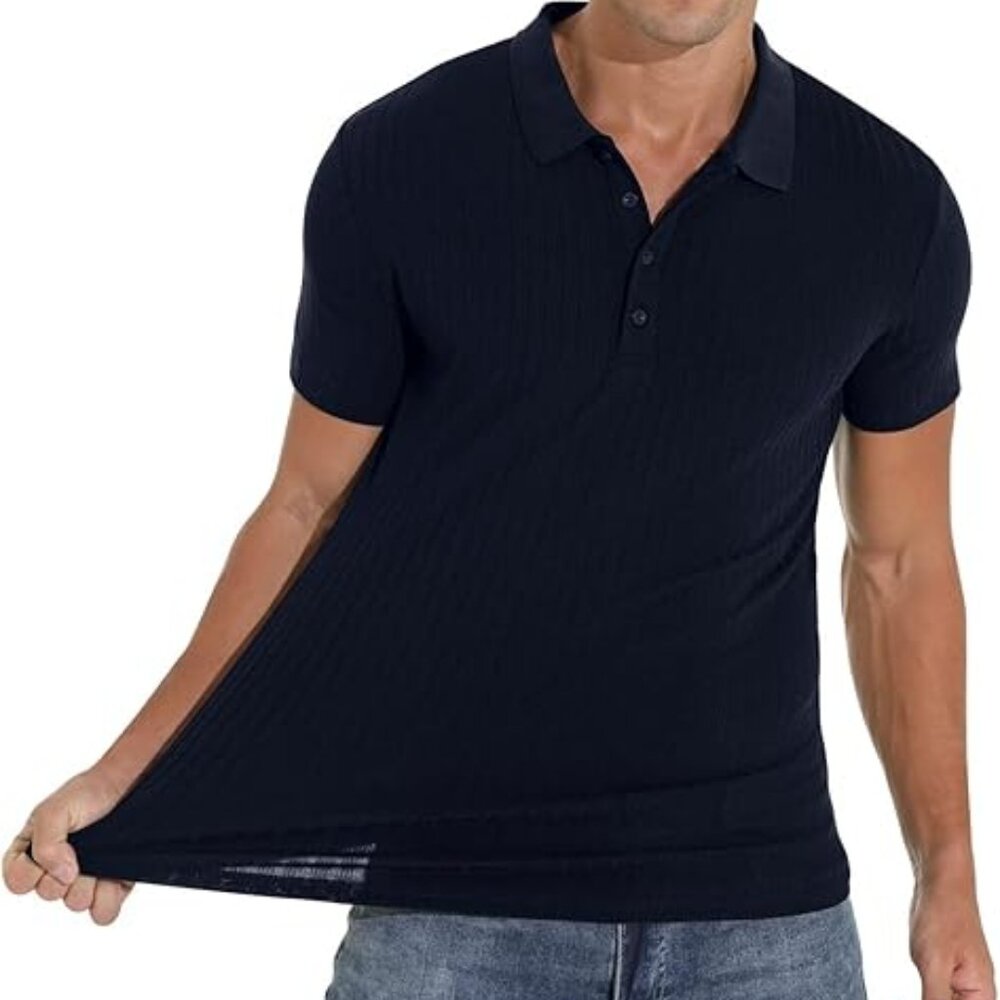 New with Tags AskDeer Muscle Slim Black Polo Shirt